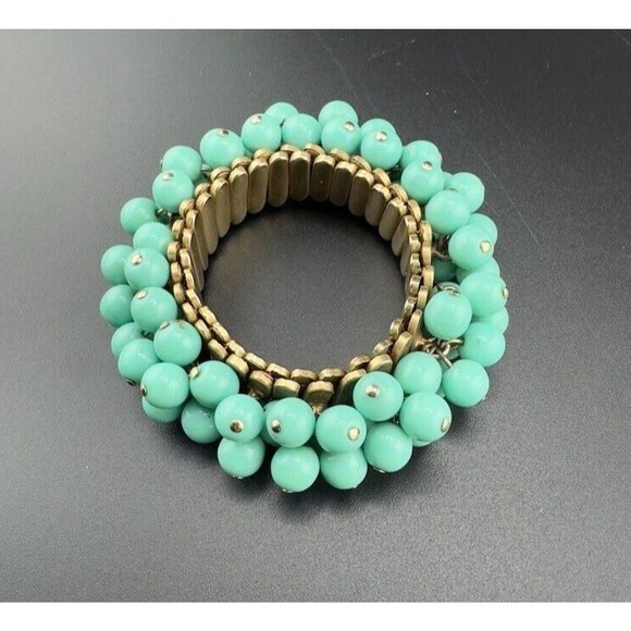 Vtg Expandable Stretch Cha-Cha Bracelet Glass Turquoise color Beads - Picture 3 of 5